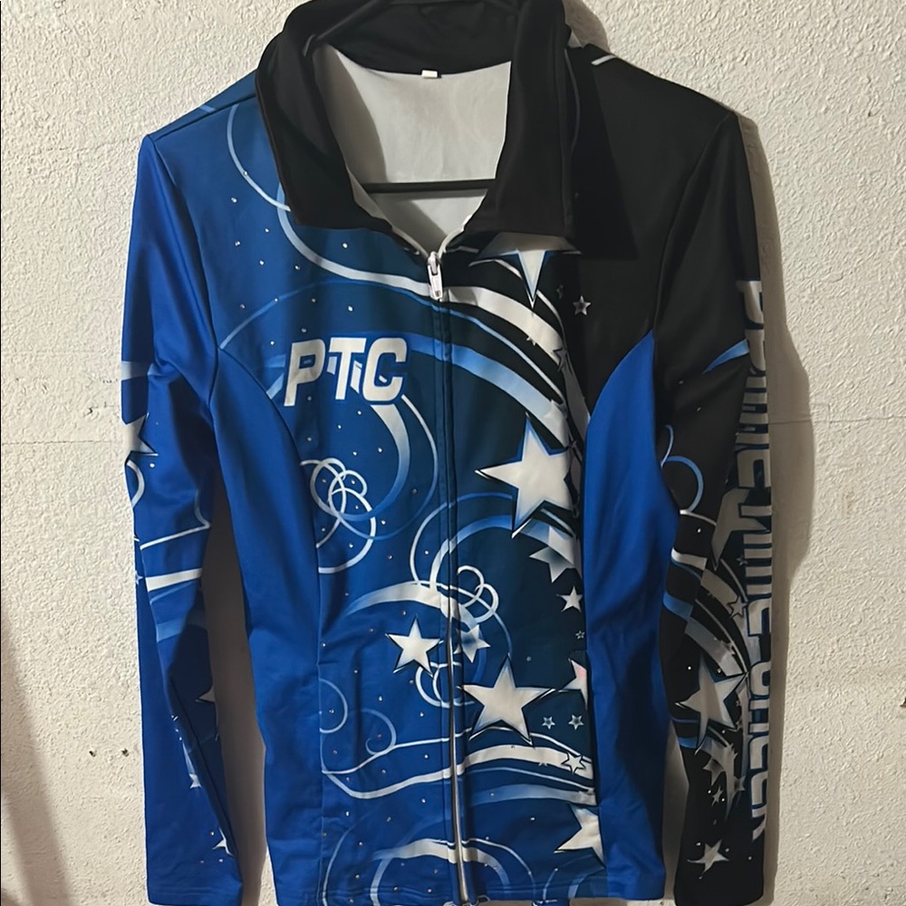 TC Blue and Black Bomber Jacket with High Collar